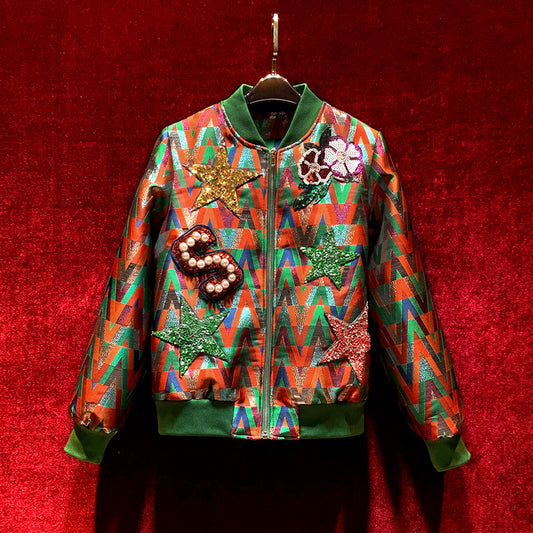 Harajuku Style Slim Jacket with Diamond Embroidery