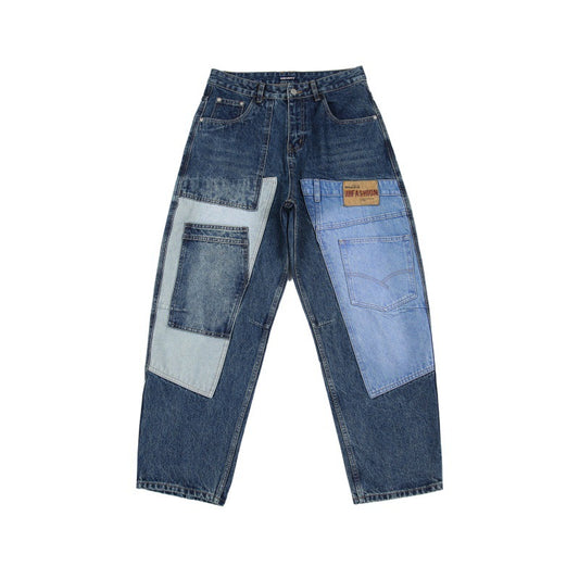 Harajuku Style Men's Printed Wide Leg Patch Jeans