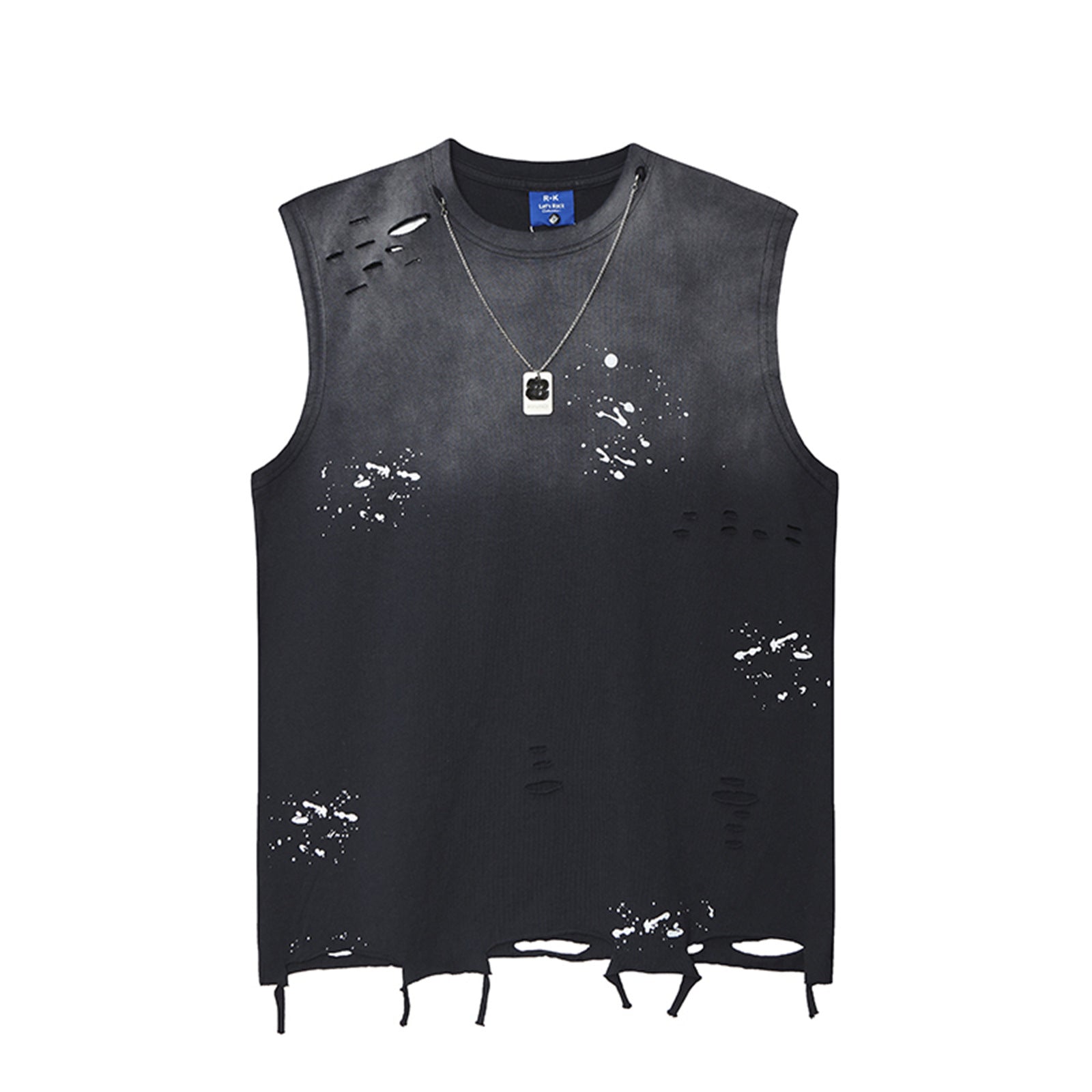 Style Printed Water-Washed Splatter Ink Sleeveless T-Shirt