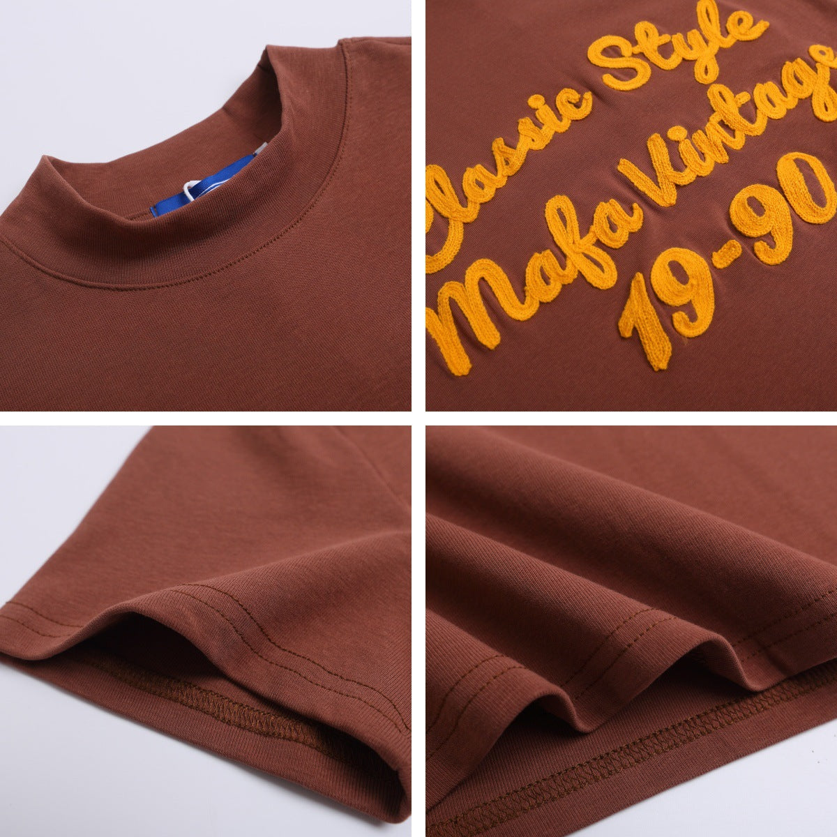 Retro Letter Embroidery Slim Fit T-Shirt