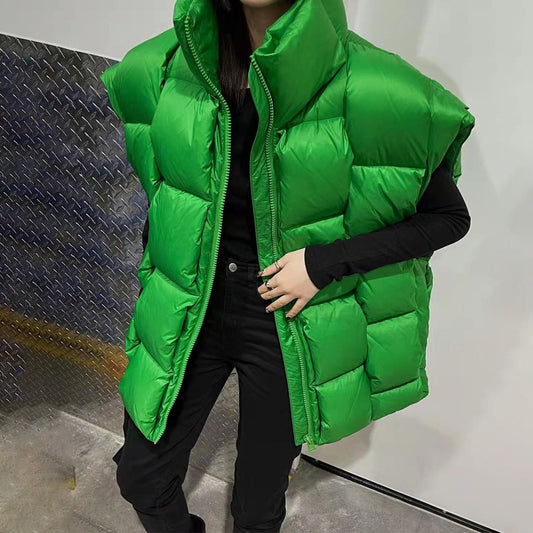 Minimalist Stand-Up Collar White Goose Down Vest for Women