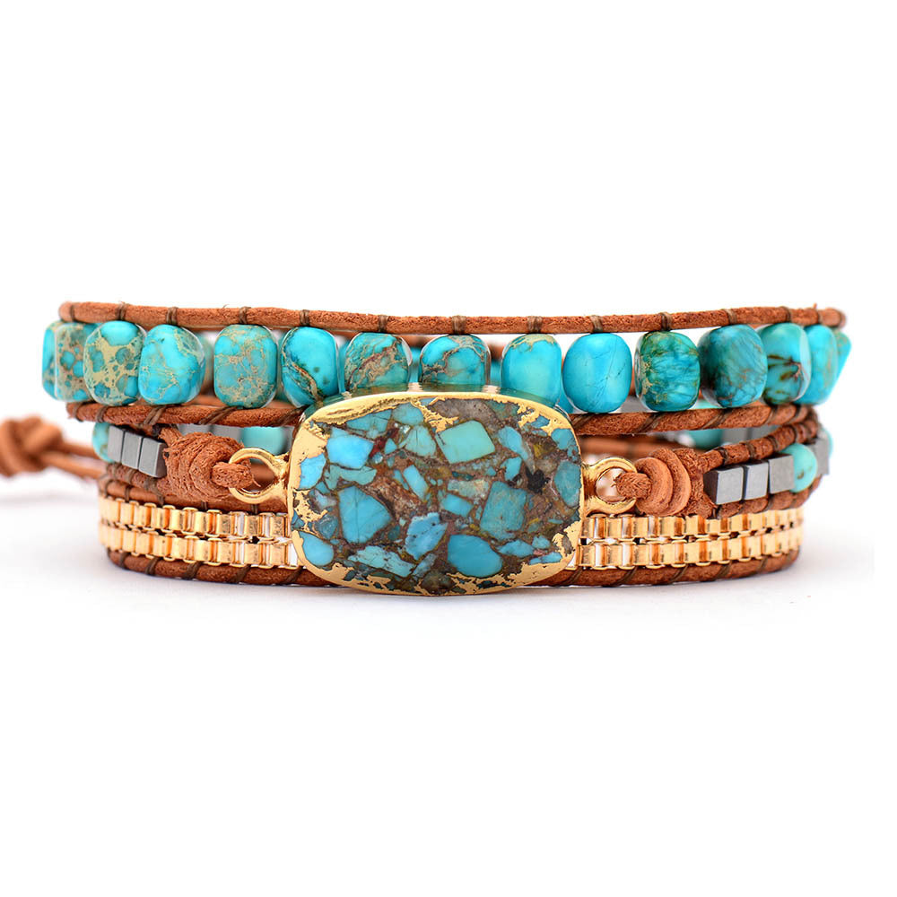 Boho Cut Corner Turquoise Triple Wrap Bracelet