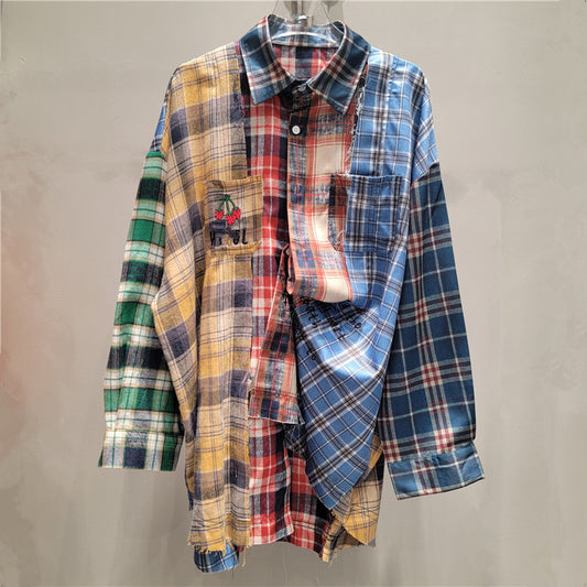 Retro Plaid Loose Fit Shirt for Women - Harajuku Style