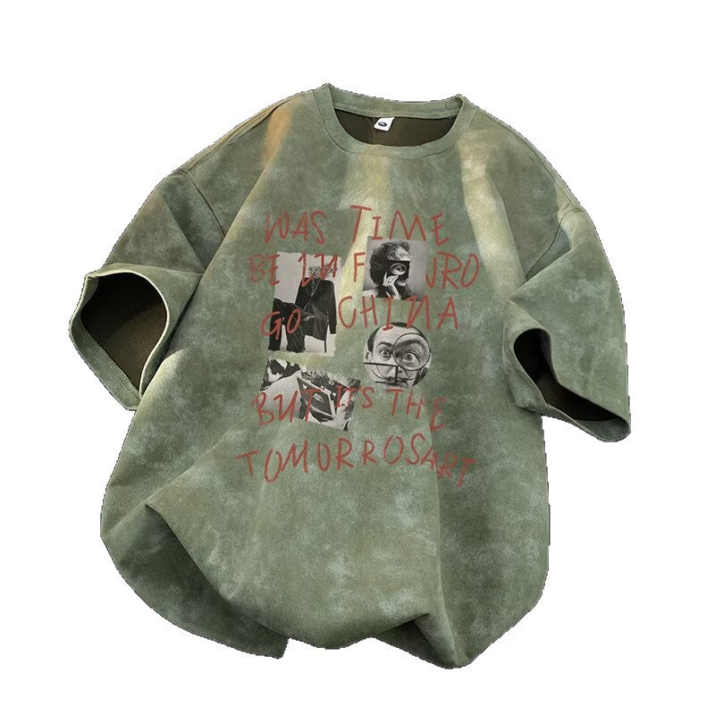 Harajuku Tie-Dye Oversized Short Sleeve T-Shirt — Trendy Couple Loose Round Neck Top