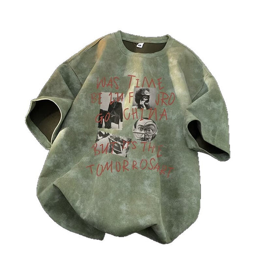 Harajuku Tie-Dye Oversized Short Sleeve T-Shirt — Trendy Couple Loose Round Neck Top