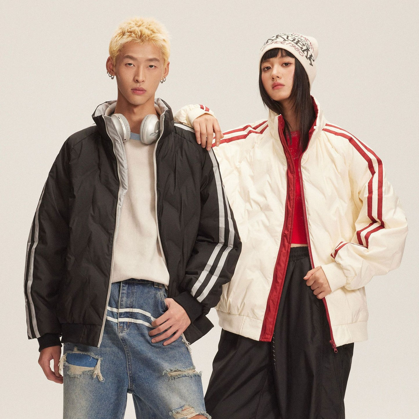 Unisex Coupled Jacket with Stand-Up Collar and Pleats