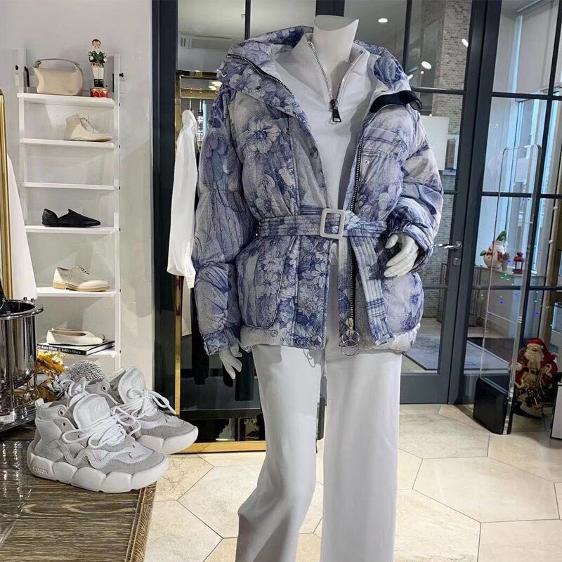 Thickened Warm Cotton Coat with Portrait Print