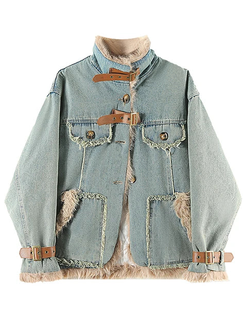 Women's Thicken Denim Coat with Plush Lining