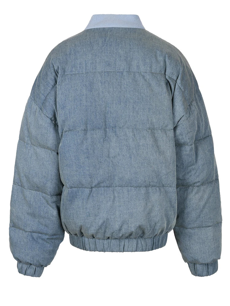 Harajuku Style Blue Denim Oversized Warm Down Jacket