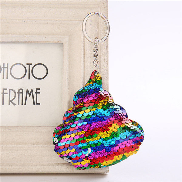 Sequins Poo Shape Cute Keychain