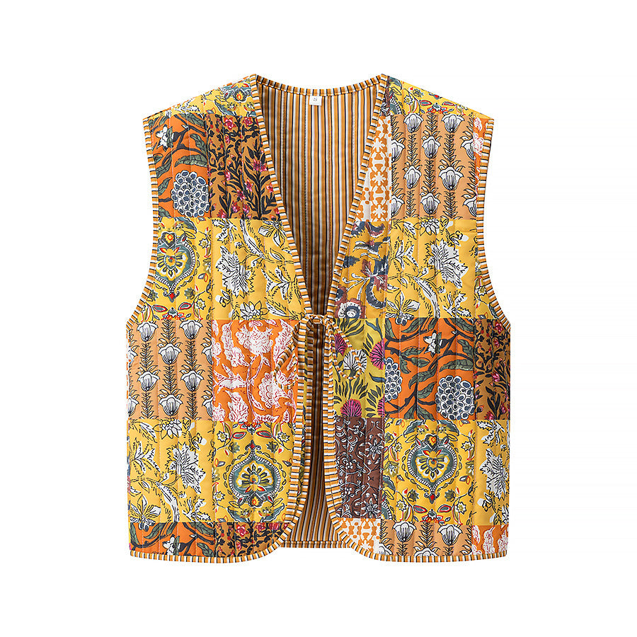 Women's Casual Printed Vest with V-Neck and Loose Fit