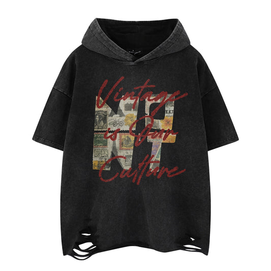 Harajuku Style Distressed Washed Hooded Tee - Unisex