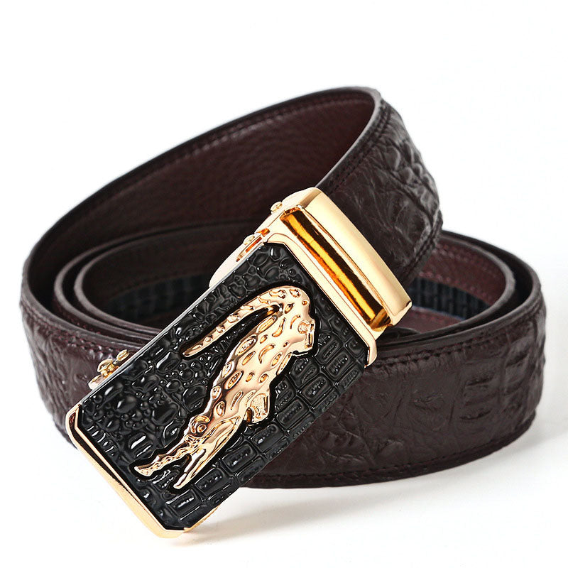Men's Genuine Leather Automatic Buckle Belt - Crocodile Pattern