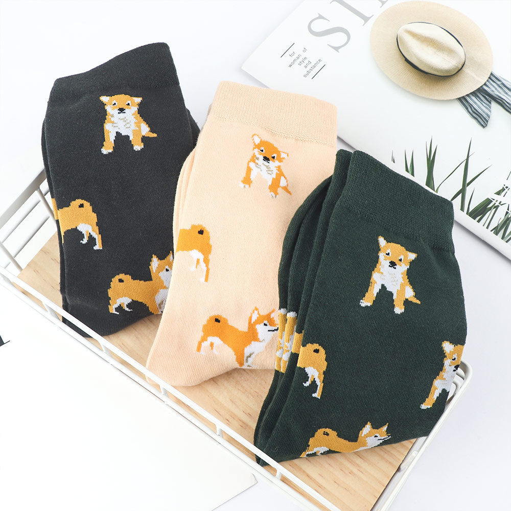 Kawaii Shiba Inu & Corgi Cartoon Cotton Socks for Women