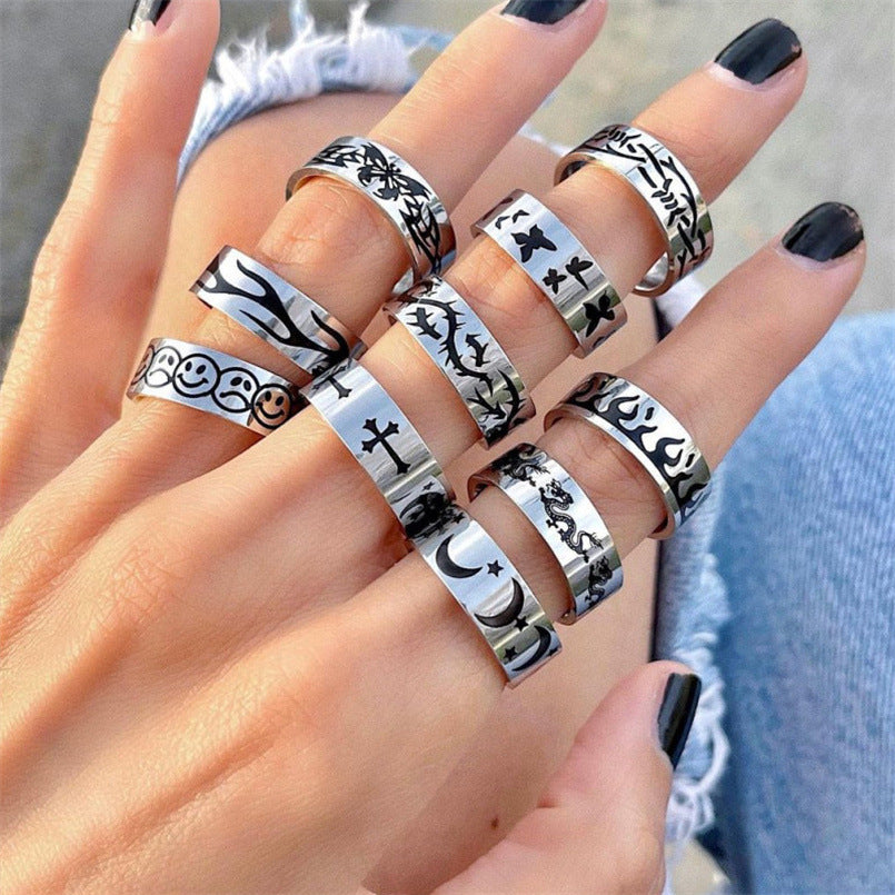 Retro Punk Titanium Steel Moon Thorns Ring