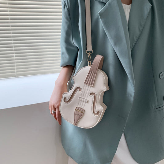 Playful Brown Violin Shape PU Leather Shoulder Bag