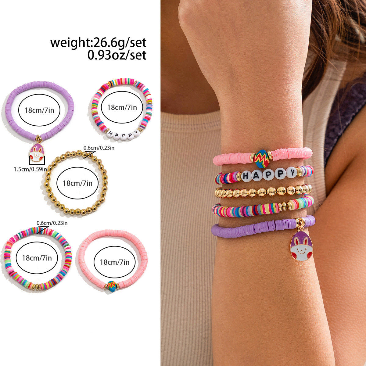 Playful Easter Soft Ceramic Letter Bracelet Set