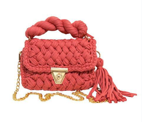 Harajuku Chic Hand-Woven Crossbody Bag with Chain