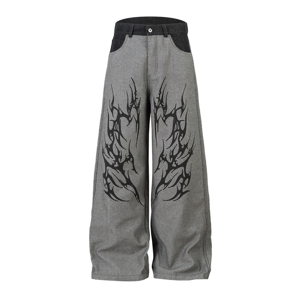 Harajuku Street Style Loose Fit Denim Trousers for Men