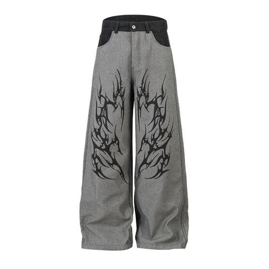 Harajuku Street Style Loose Fit Denim Trousers for Men