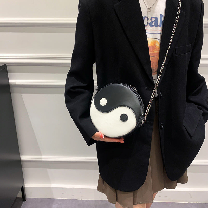 Black and White Yin Yang Round Bag - Casual PU Messenger