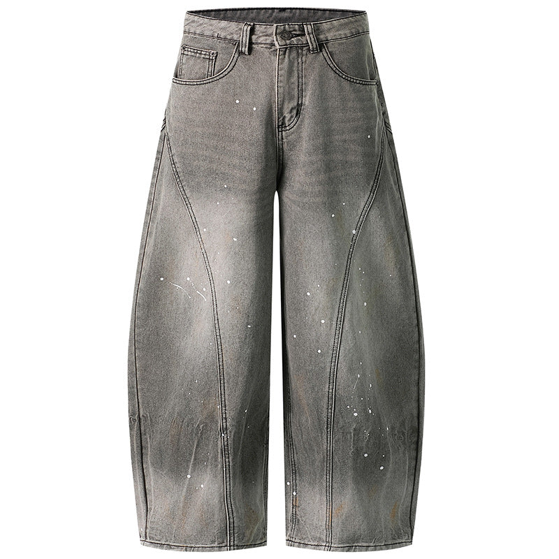 Washed Smoke Gray Splash Denim Pants