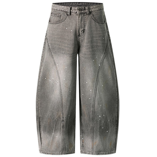 Washed Smoke Gray Splash Denim Pants