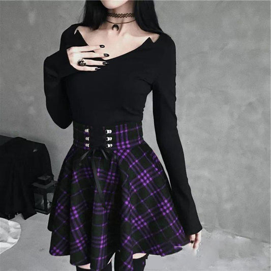 Plaid Print A-Line Pleated Skirt - Harajuku Style