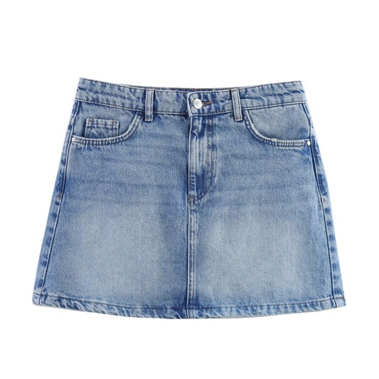 Hip Hugging Navy Blue Denim Skirt for Women