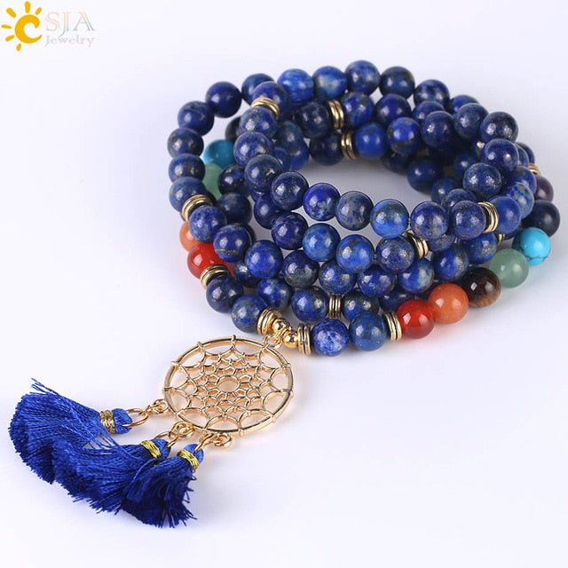 CSJA 108 Mala Beads Dreamcatcher Bracelet with Tassel Charm