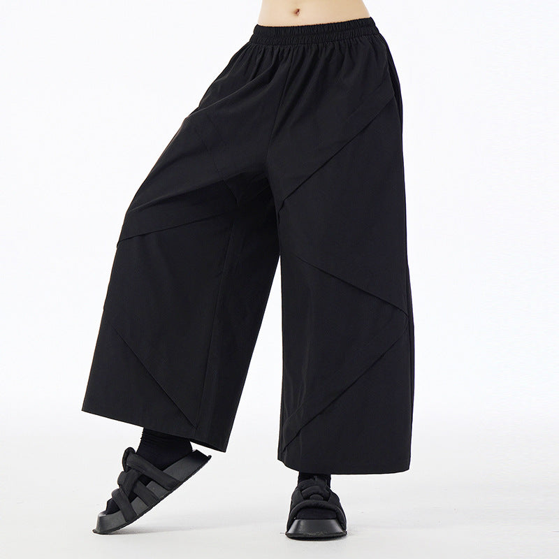 Playful Splicing High Waisted Wide Leg Pants