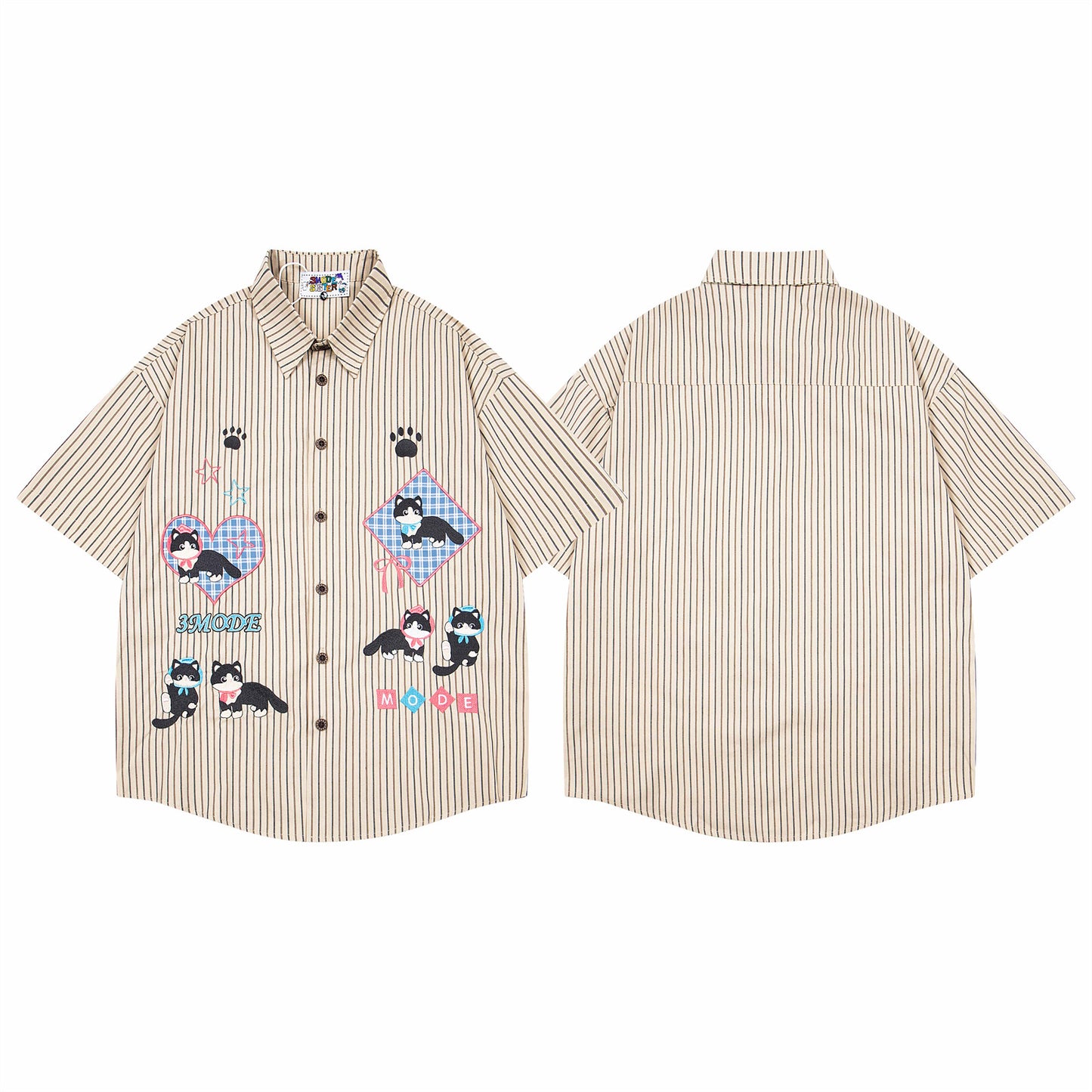 Retro Cute Cat Embroidery Oversized T-Shirt