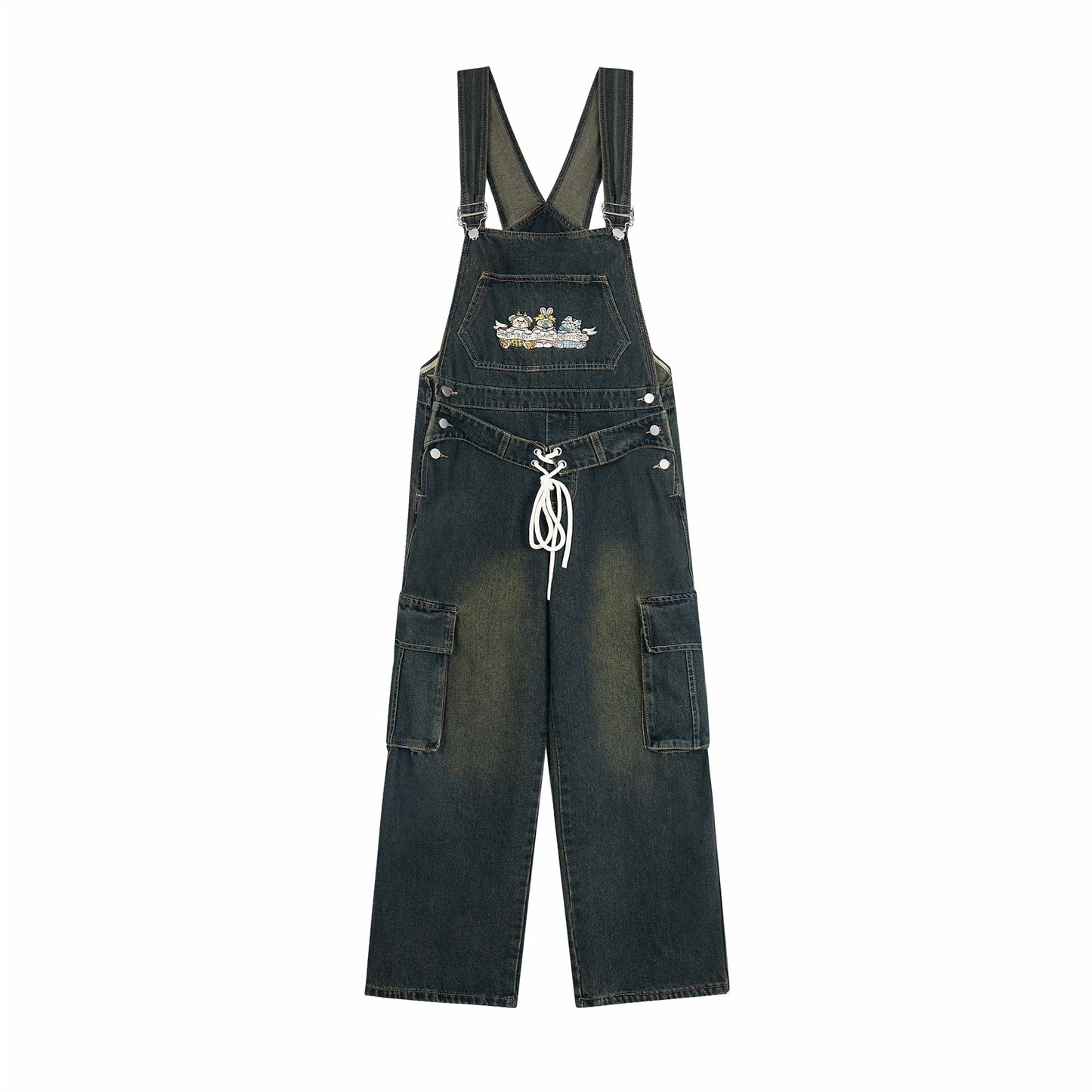 Harajuku Style Cartoon Embroidery Workwear Denim Overalls