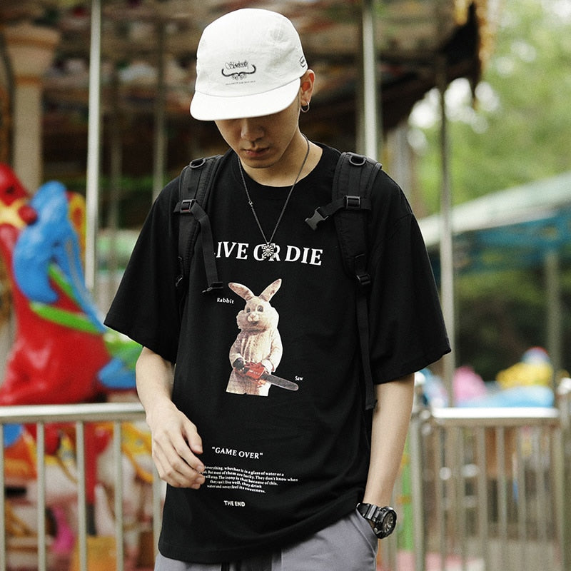 Playful Rabbit Saw Print T-Shirt - Unisex Streetwear