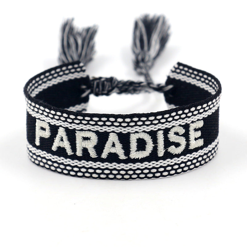 Embroidered Logo Woven Tassel Couple Wrist Strap Bracelets