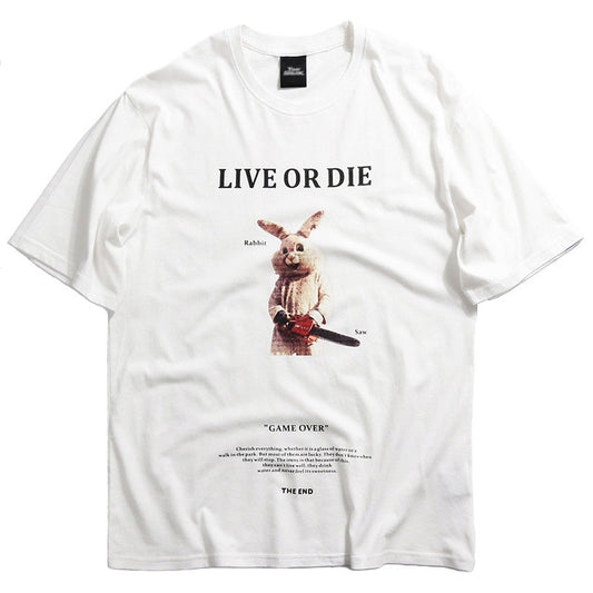 Playful Rabbit Saw Print T-Shirt - Unisex Streetwear