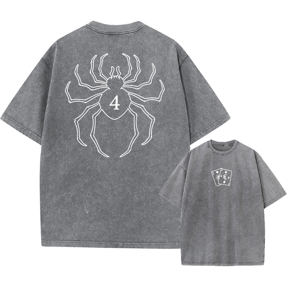 Printed Retro Washed Cotton T-Shirt Clothing