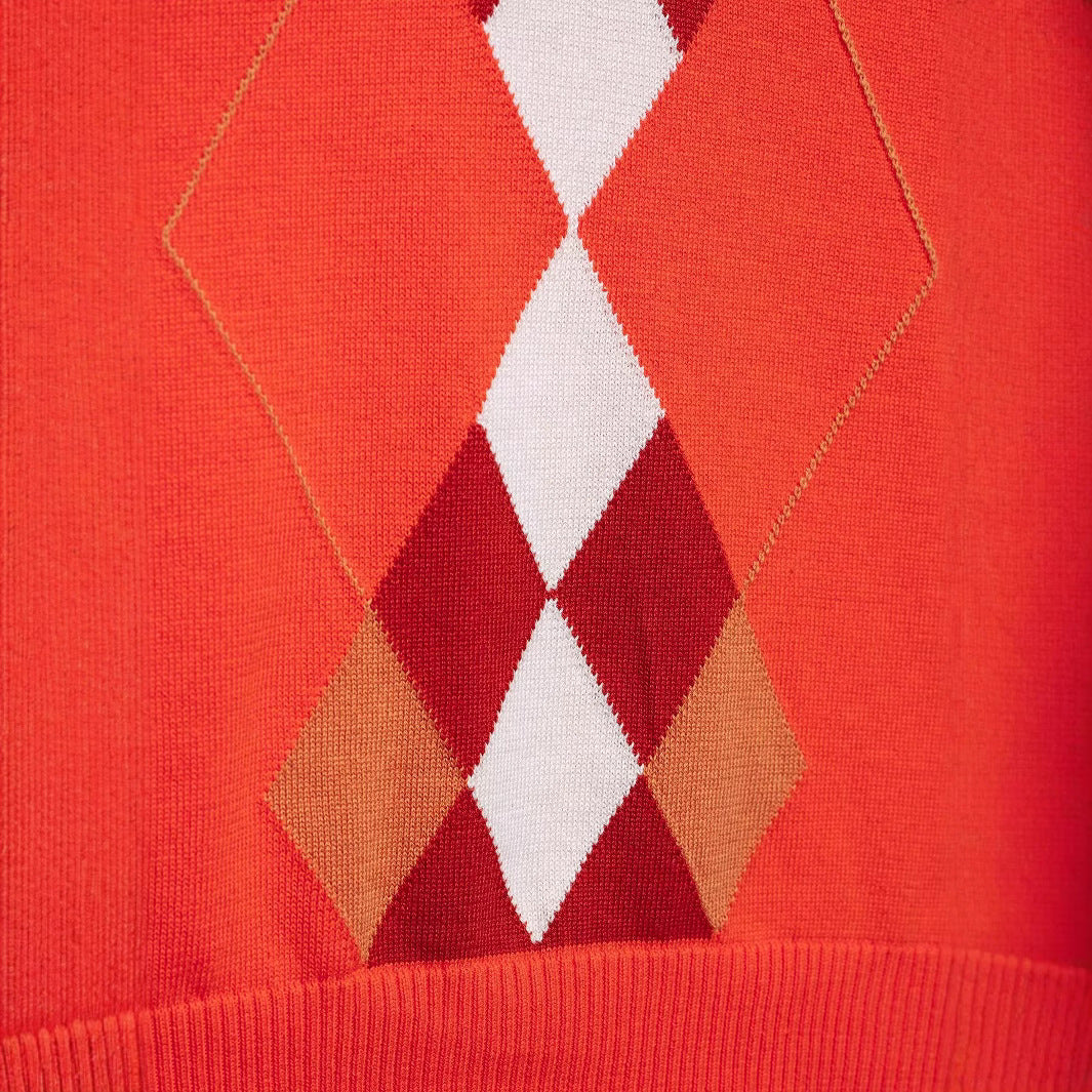 Coral Plaid Sleeveless Knitted Sweater Vest for Women