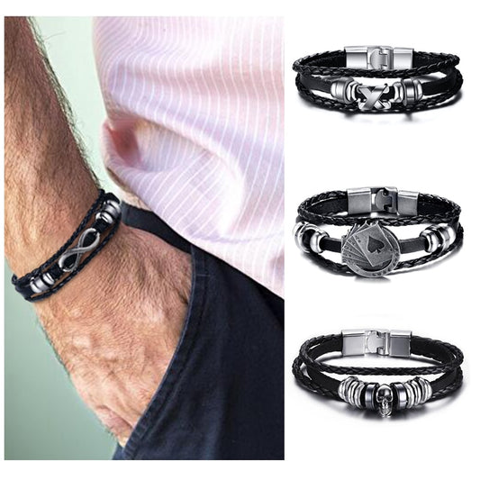 Harajuku Style Black Leather Infinity Men Bracelet