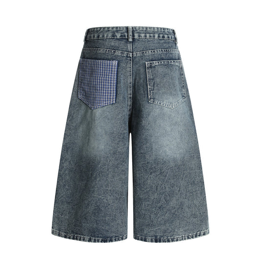 Punk Distressed Denim Shorts with Plaid Belt