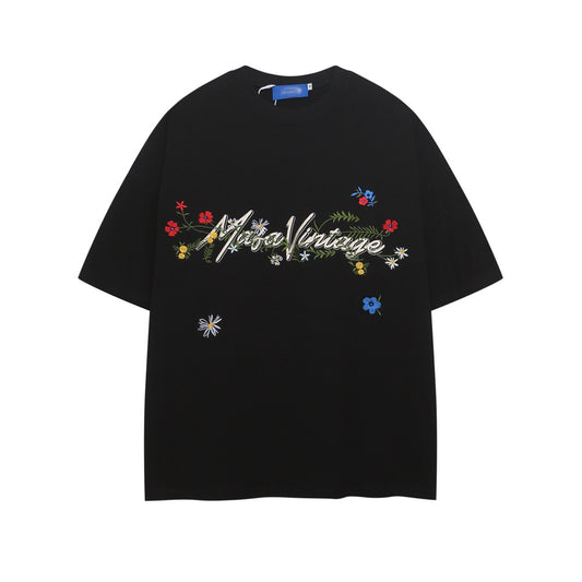 Playful Plant Vine Embroidery T-Shirt for Men