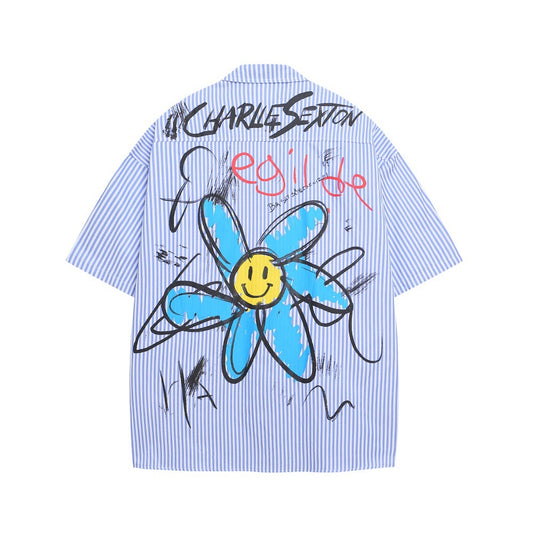 Hip Hop Street Heavy-Duty Graffiti Striped Shirt