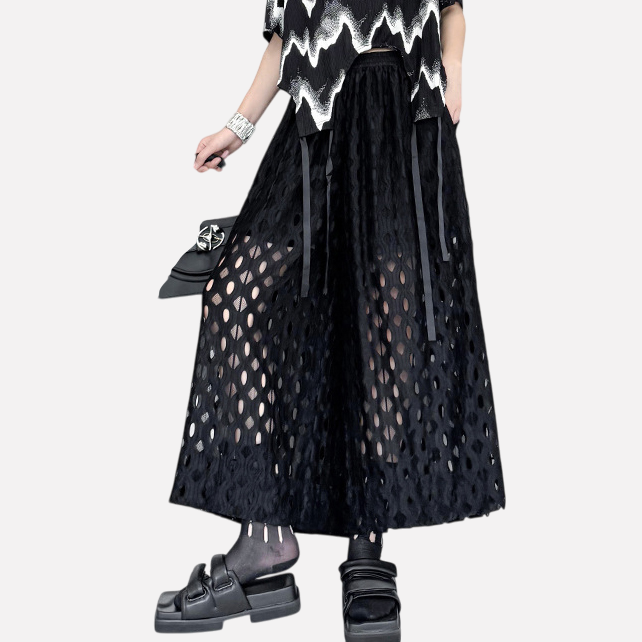 Goth Hollow Out Casual Wide Leg Pants for Women