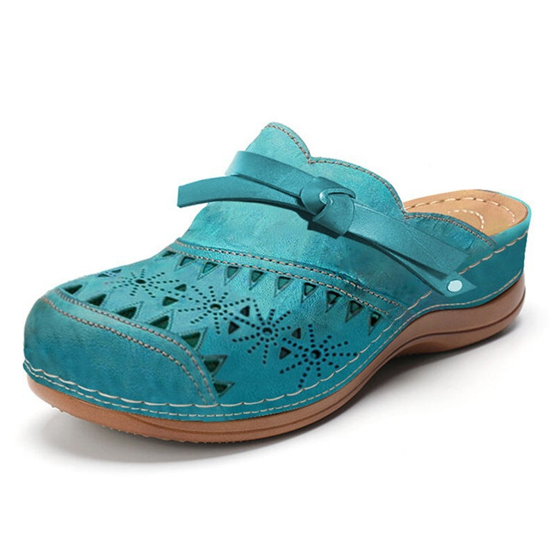 Large Size Women's Bow Hollow Toe Cap Flat Sandals