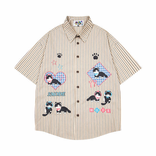 Retro Cute Cat Embroidery Oversized T-Shirt