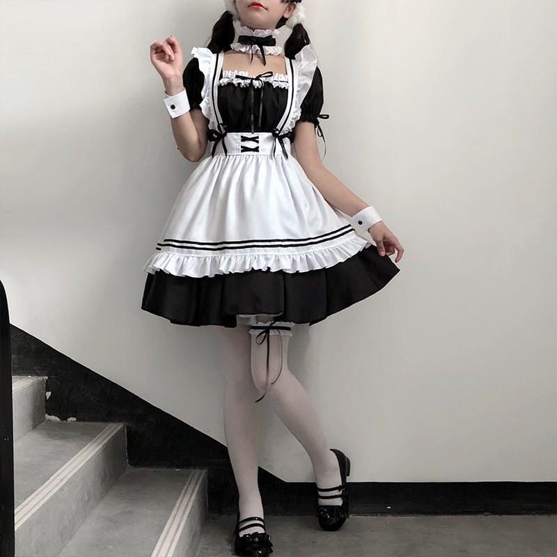 Japanese Black and White Maid Outfit Women's Clothing, Cute Lolita Dress, Daily Wear, Plus Size Cosplay