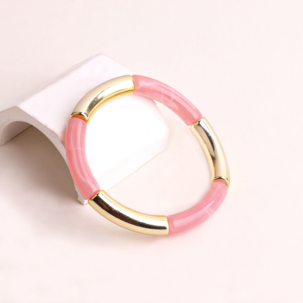 Harajuku Style Double Color Tube Bead Elastic Bracelet