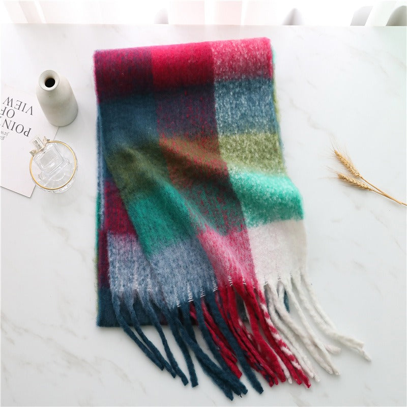 Thickened Imitation Cashmere Plaid Scarf for Women