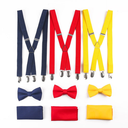 Bow Tie Square Stylish Men's Solid Color Adjustable Bib Suspender Suit
