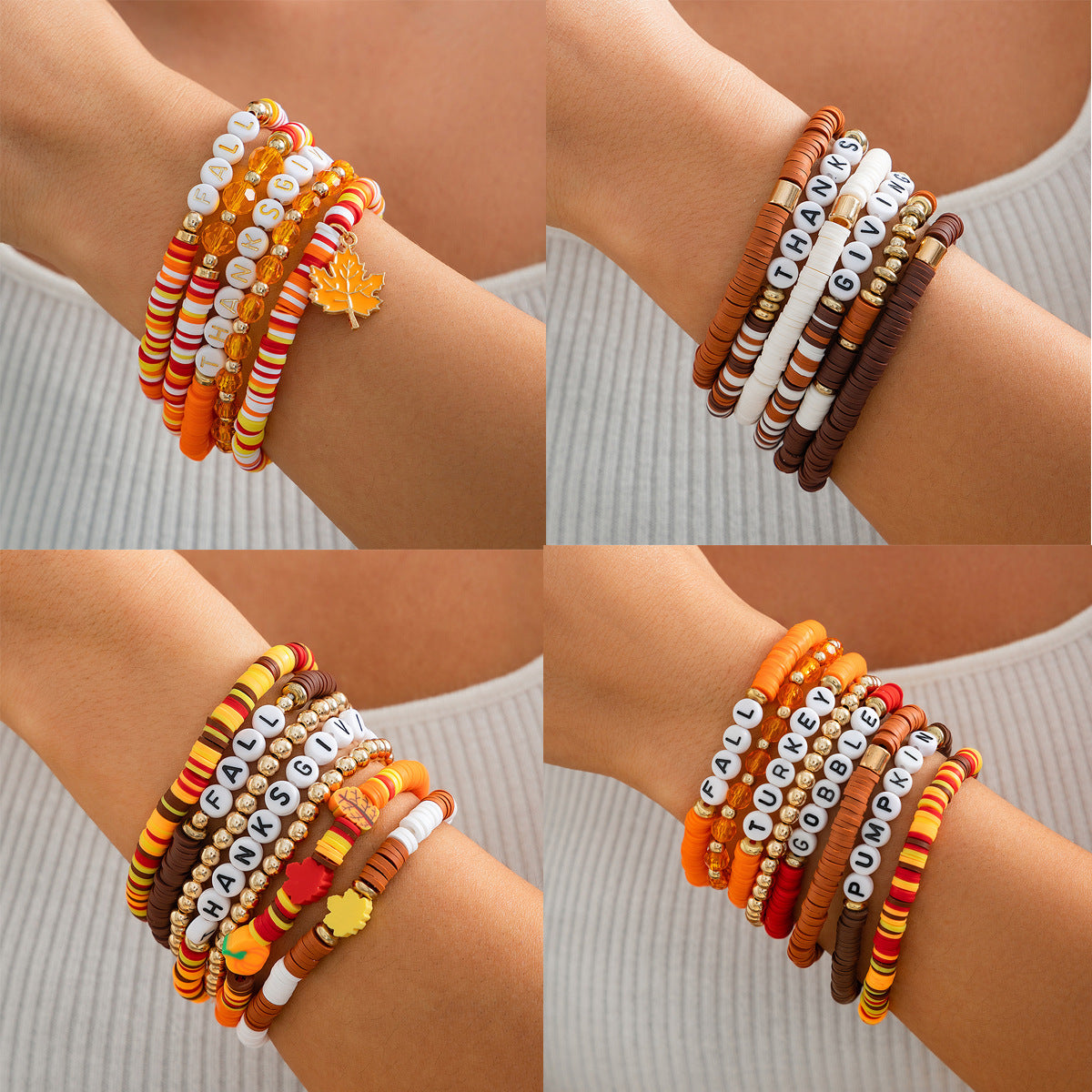 Playful Thanksgiving Letter Bracelet Set